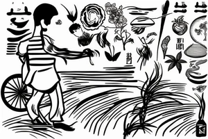 Man walking through rice fields of Vietnam tattoo idea