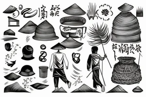 Man walking through rice fields of Vietnam tattoo idea