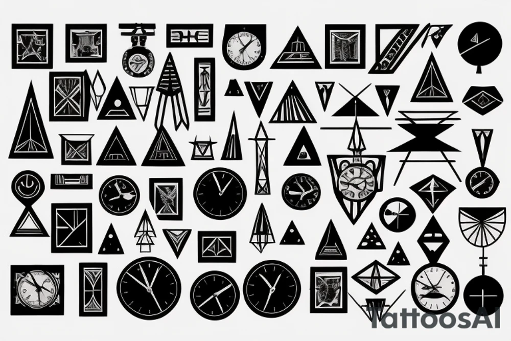 Pyramids and clocks with lines around tattoo idea