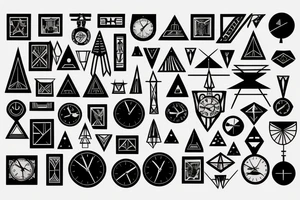 Pyramids and clocks with lines around tattoo idea