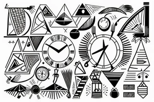 Pyramids and clocks with lines around tattoo idea