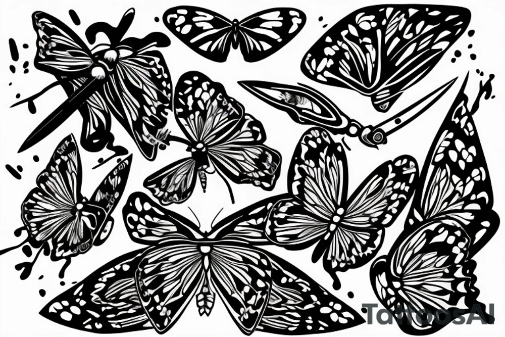 butterfly knife with butterfly as handle tattoo idea