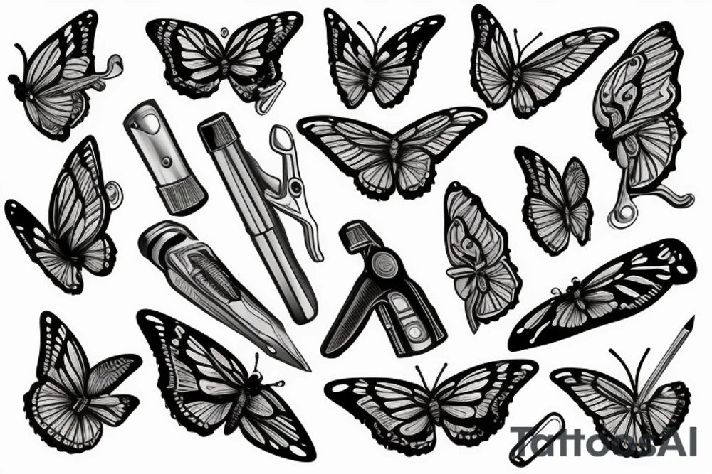 balisong with butterfly as handle tattoo idea