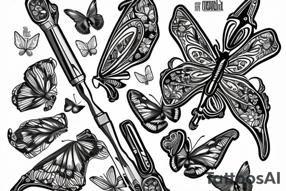balisong with butterfly as handle tattoo idea