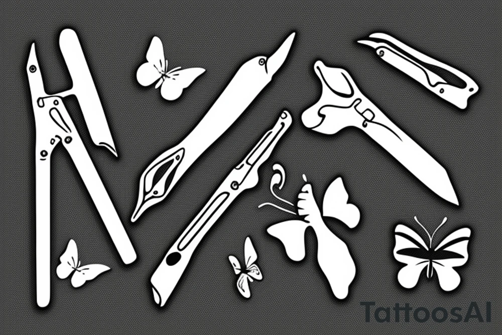 balisong with butterfly as handle tattoo idea