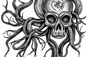 Skull heart tree octopus tattoo idea