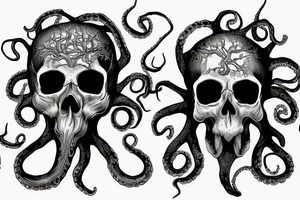 Skull heart tree octopus tattoo idea