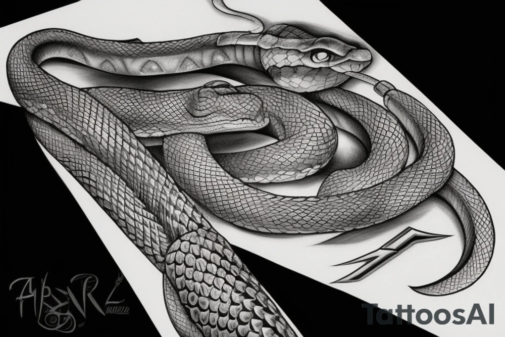 spine tattoo of snake wrapped around a sword tattoo idea