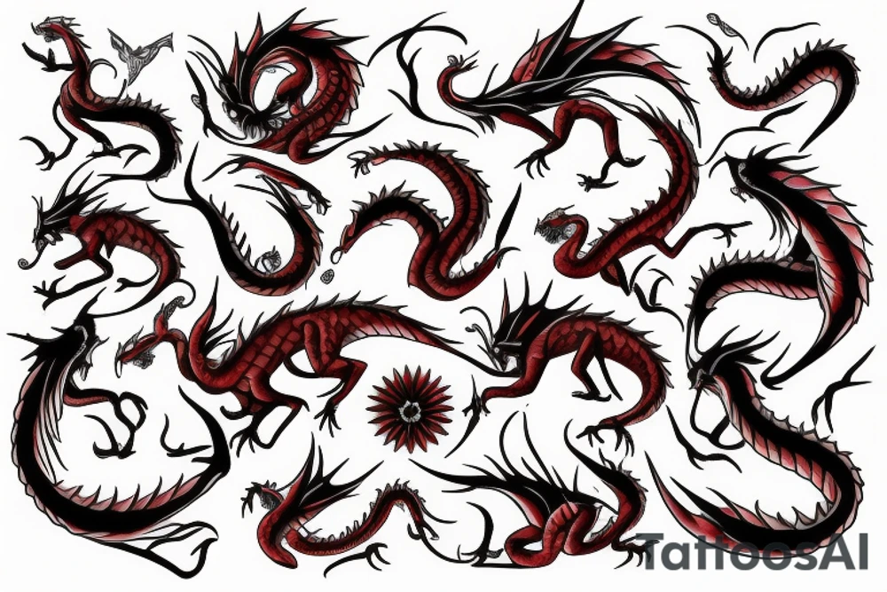 Red Dragon Flowers tattoo idea