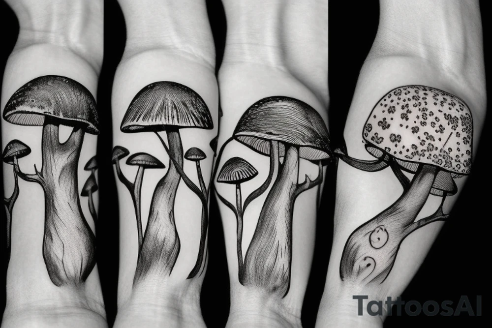 mushroom on tree tattoo idea
