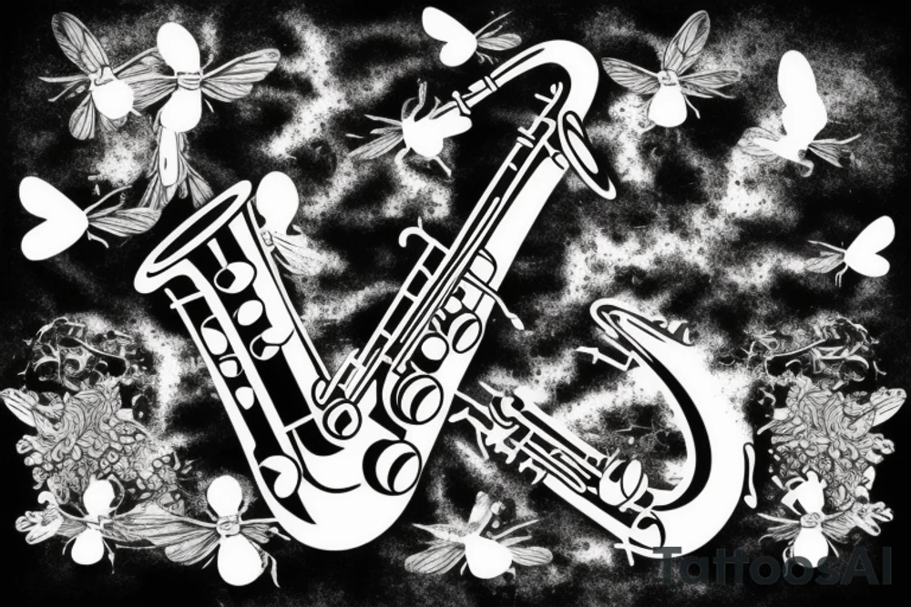 Saxophone with flying bees tattoo idea
