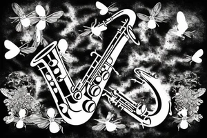 Saxophone with flying bees tattoo idea