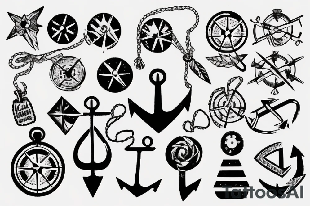 trash polka with a tree, compass et anchor tattoo idea trash polka with a tree, compass et anchor tattoo idea