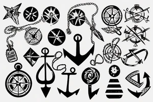 trash polka with a tree, compass et anchor tattoo idea
