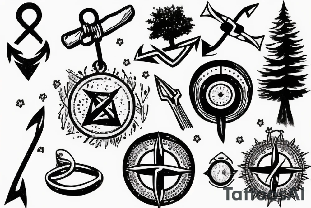 trash polka with a tree, compass et anchor tattoo idea trash polka with a tree, compass et anchor tattoo idea