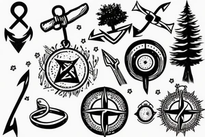 trash polka with a tree, compass et anchor tattoo idea