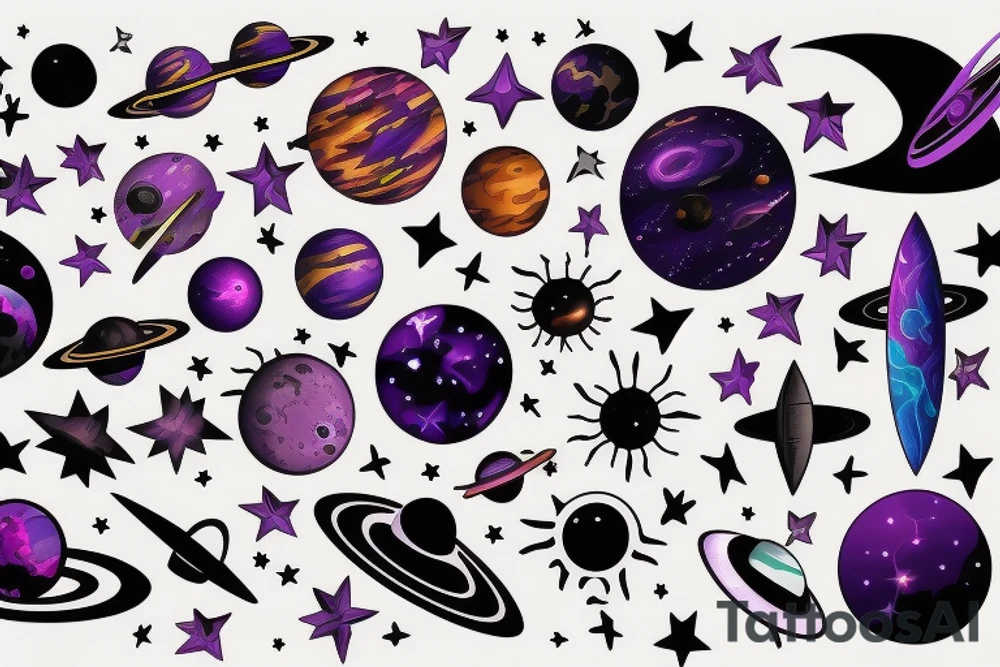 Space, Planets, Stars, Black, Purple, bright tattoo idea
