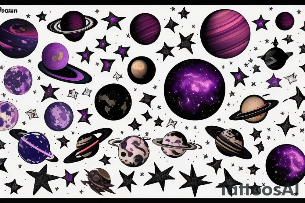 Space, Planets, Stars, Black, Purple, bright tattoo idea