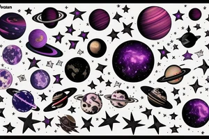 Space, Planets, Stars, Black, Purple, bright tattoo idea