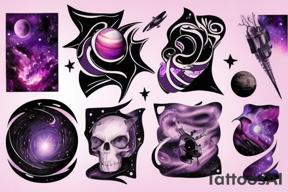 Space, Planets, Stars, Black, Purple, bright, full sleeve tattoo arm tattoo idea