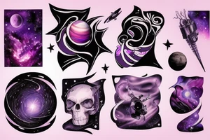 Space, Planets, Stars, Black, Purple, bright, full sleeve tattoo arm tattoo idea