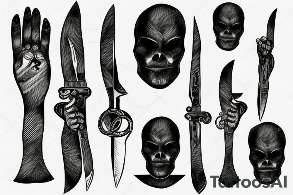 shadow man in mirror holding knife tattoo idea