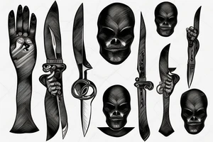 shadow man in mirror holding knife tattoo idea
