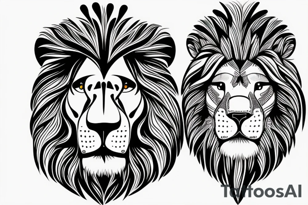 head of human with lion in background tattoo idea