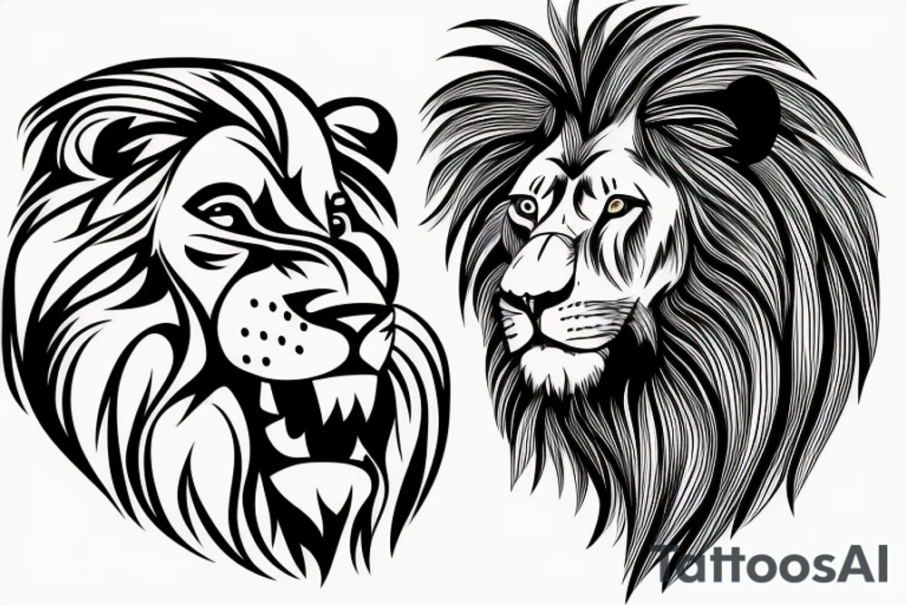 head of human with lion in background tattoo idea