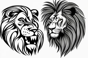 head of human with lion in background tattoo idea