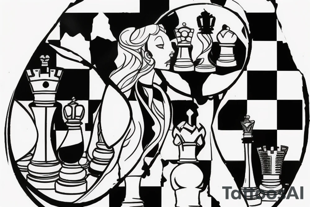chess pawn looking into a broken mirror with queen reflection tattoo idea