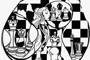 chess pawn looking into a broken mirror with queen reflection tattoo idea