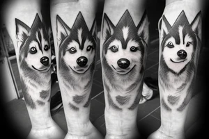 2 SIBERIAN HUSKYS, ONE FEMALE 
MORE stylized (dark eyes), and one male big head with a blue eye and the other coffee tattoo idea