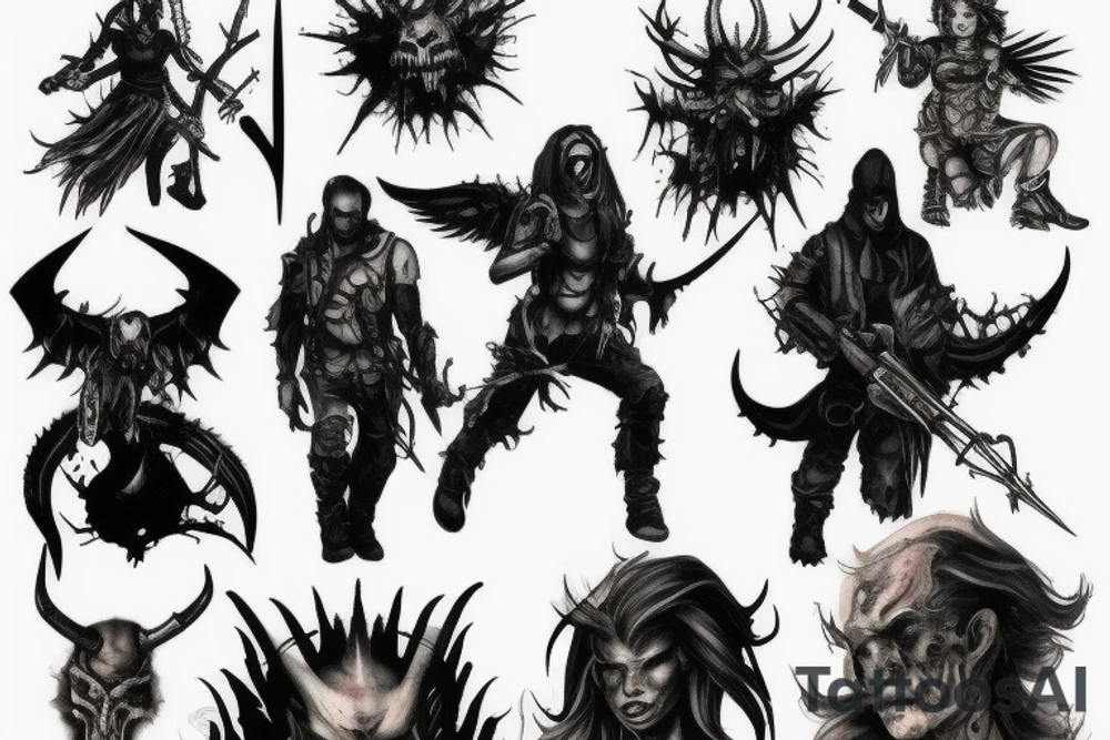 diablo 2 style post-apocalyptic hero tattoo idea