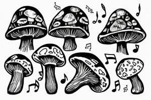 Small magic mushroom music tattoo idea