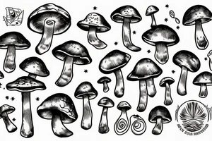 Small magic mushroom music tattoo idea