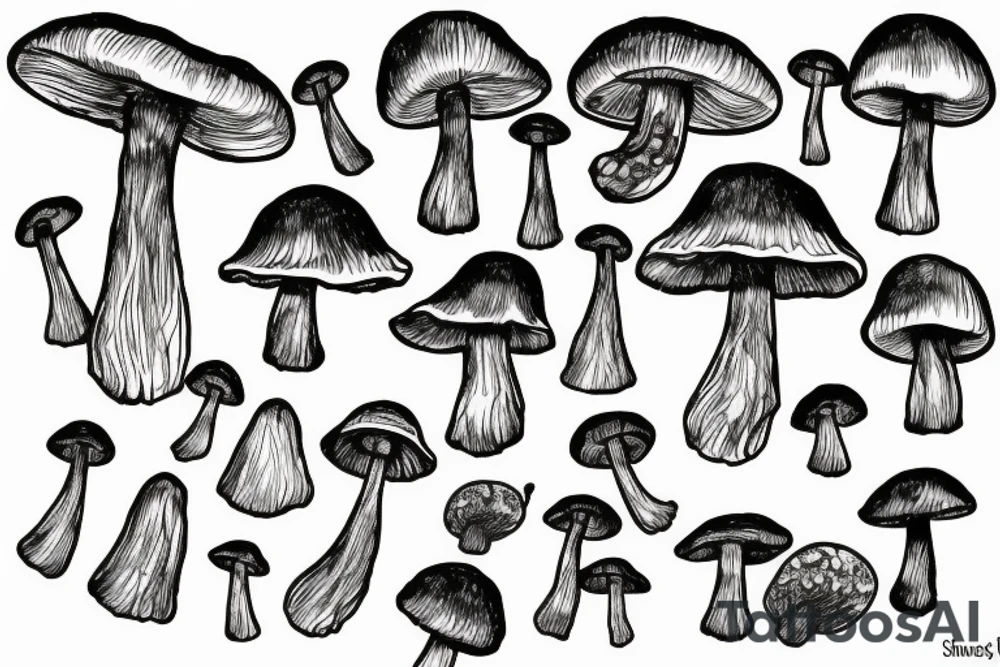 Small magic mushroom music old art tattoo idea