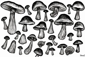 Small magic mushroom music old art tattoo idea