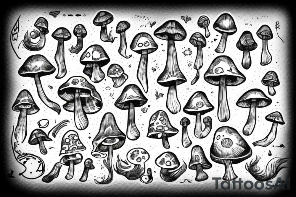 Small magic mushroom music old art tattoo idea