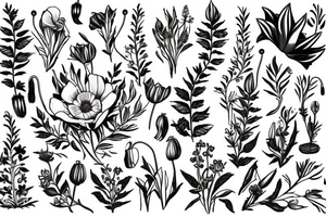 Large with bible reference James 1, lupine, elderberry, tulip, daises and poppy tattoo idea