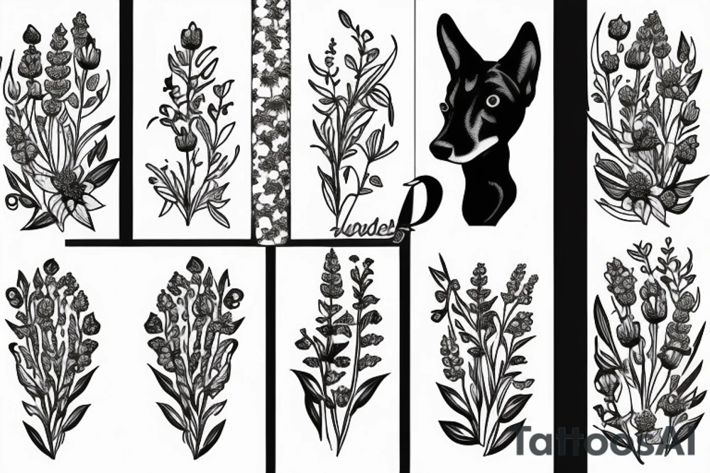 lupine, elderberry, tulip, daises and poppy tattoo idea
