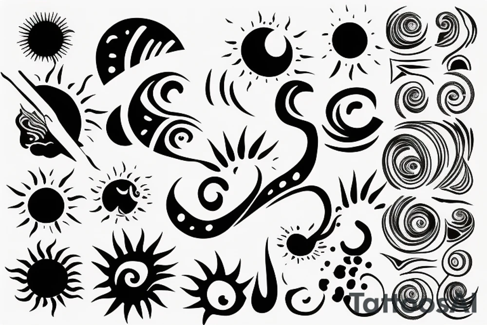 A wave and a sun tattoo idea