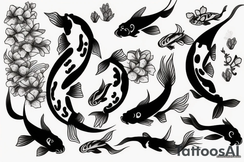 Koi fish with honeysuckle tattoo idea