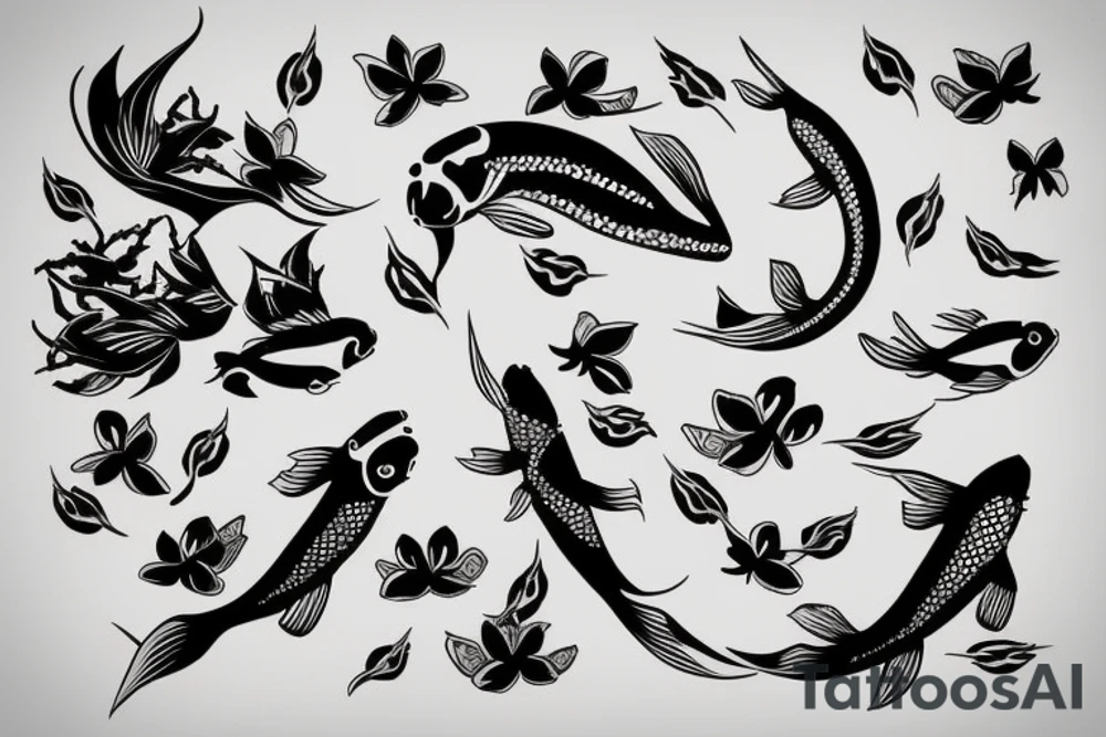 Koi fish with honeysuckle tattoo idea