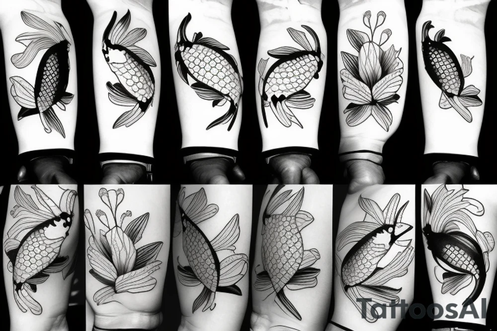 Koi fish and honeysuckle tattoo idea