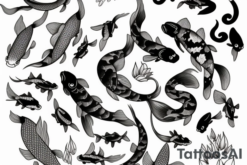 Koi fish and honeysuckle tattoo idea