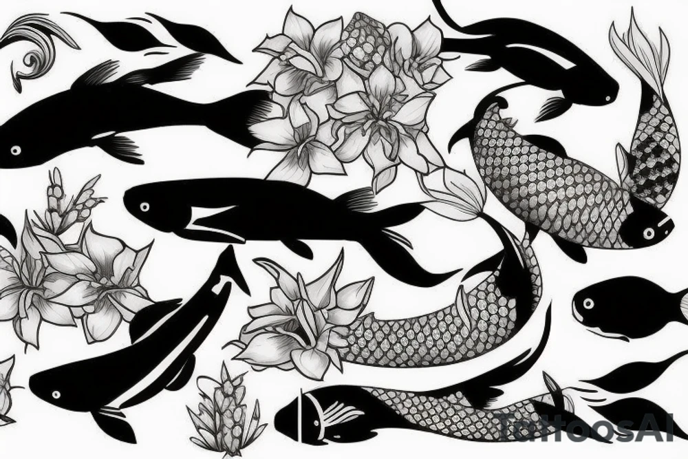 Koi fish and honeysuckle tattoo idea