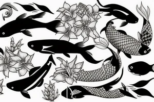 Koi fish and honeysuckle tattoo idea