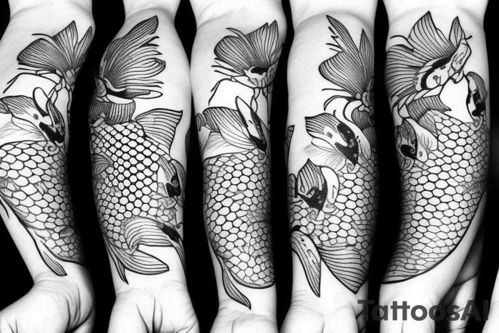 Koi fish and honeysuckle tattoo idea