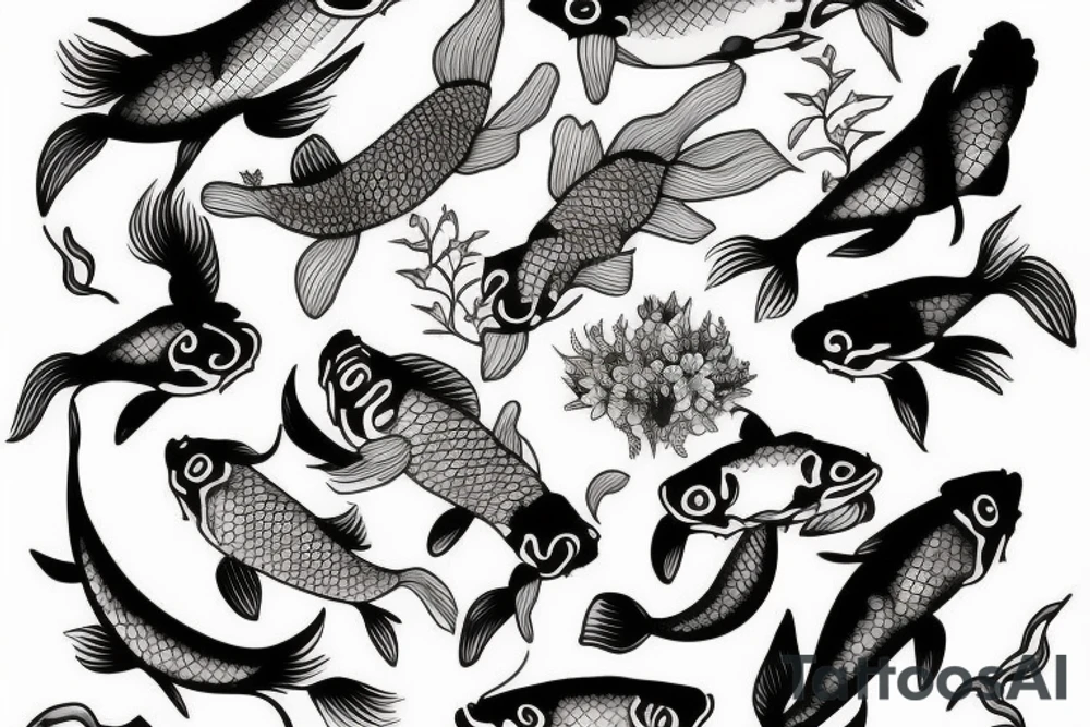 Koi fish and honeysuckle tattoo idea